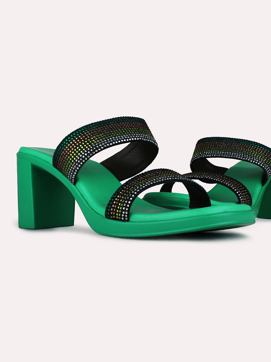 Womens Green Party Wear Embellished Round Toe Platform Heels