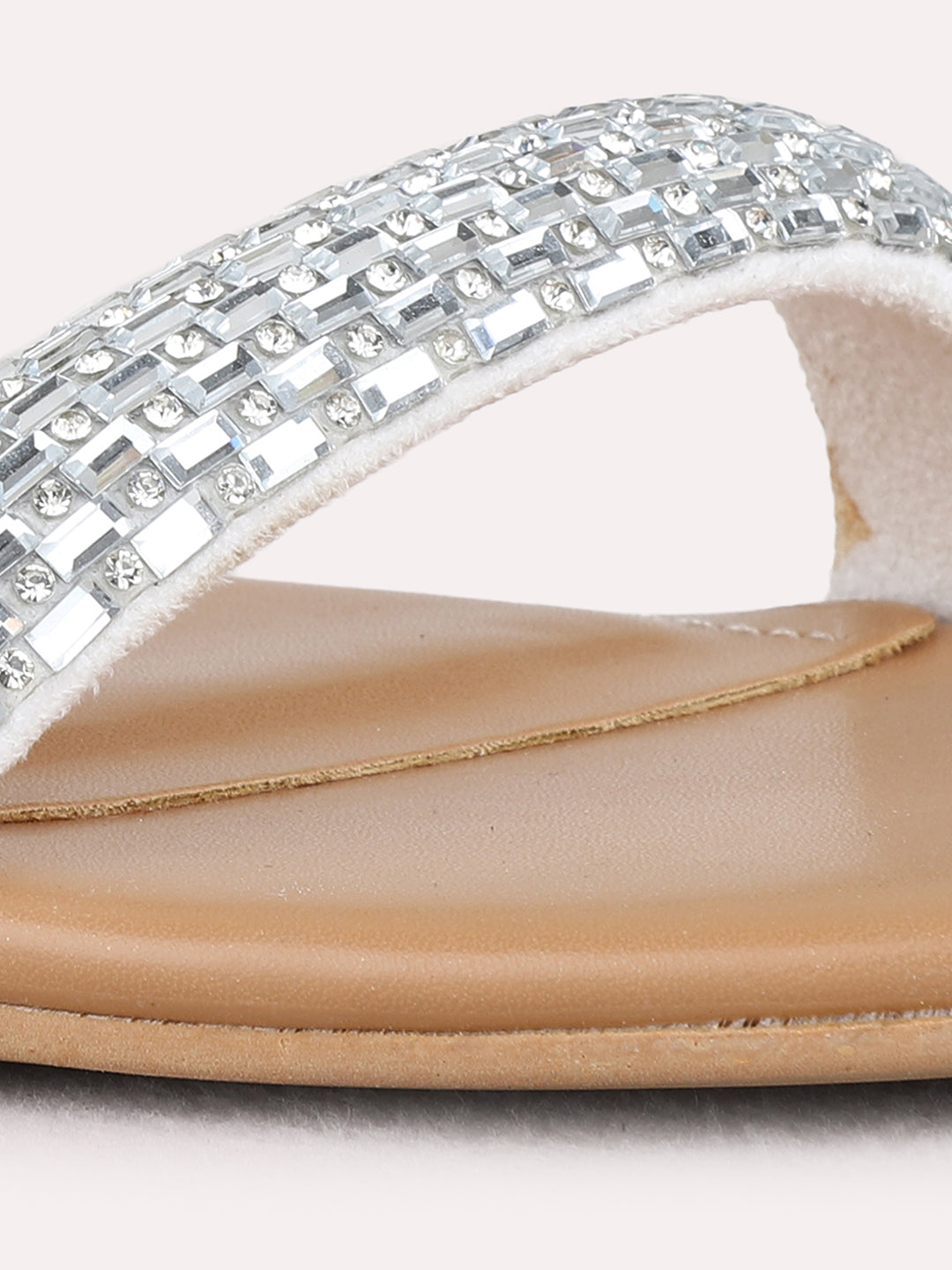 Womens Beige Party Wear Embellished Square Toe Block Heel Sandals