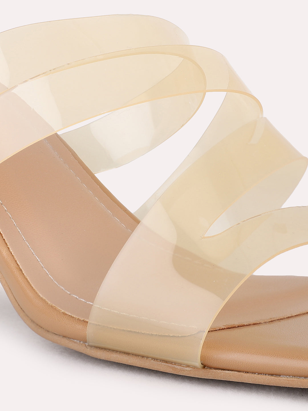 Womens Beige Casual Transparent Square Toe Block Heel Sandals