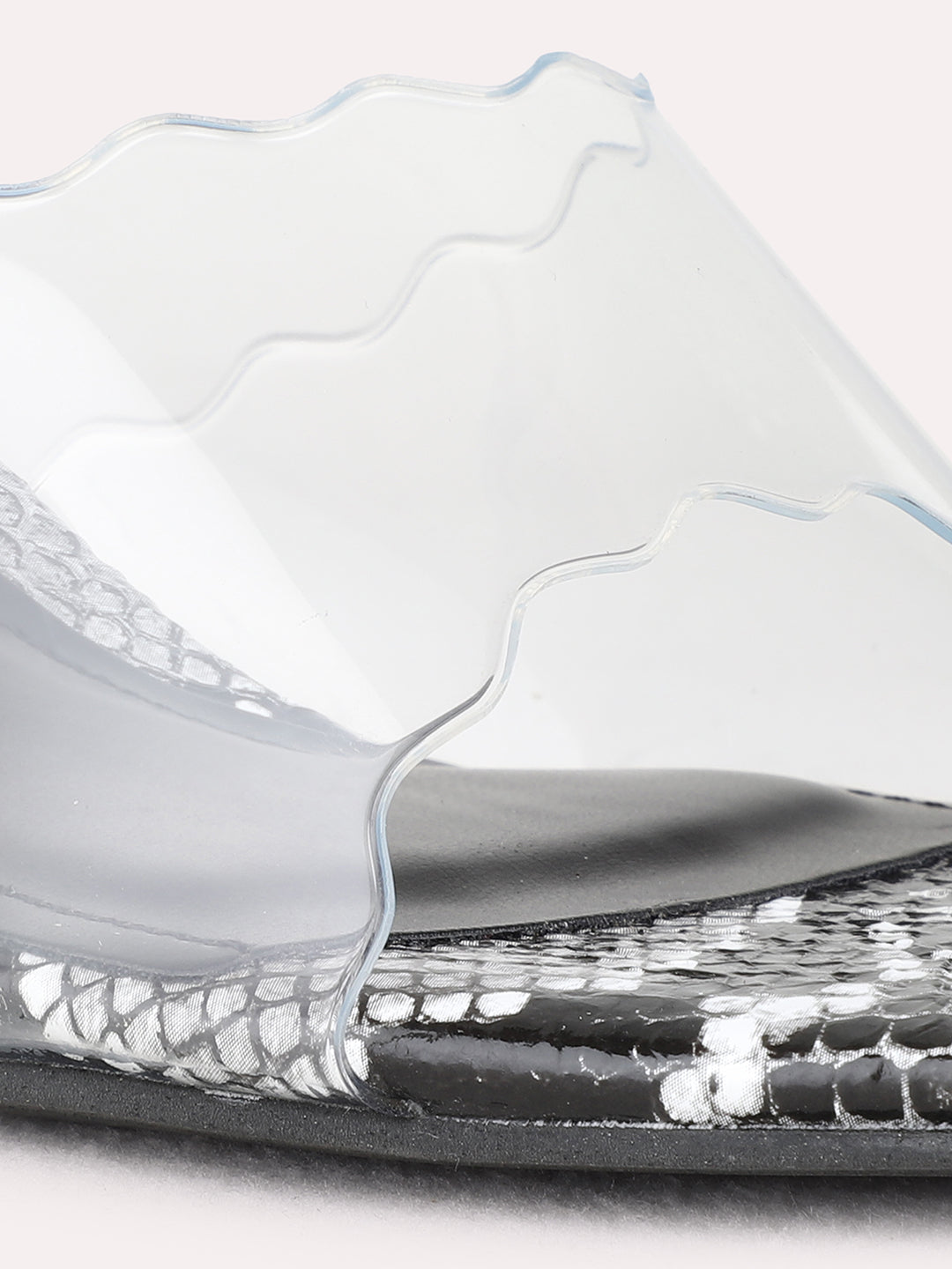 Womens Black Party Wear Transparent Square Toe Block Heel Sandals