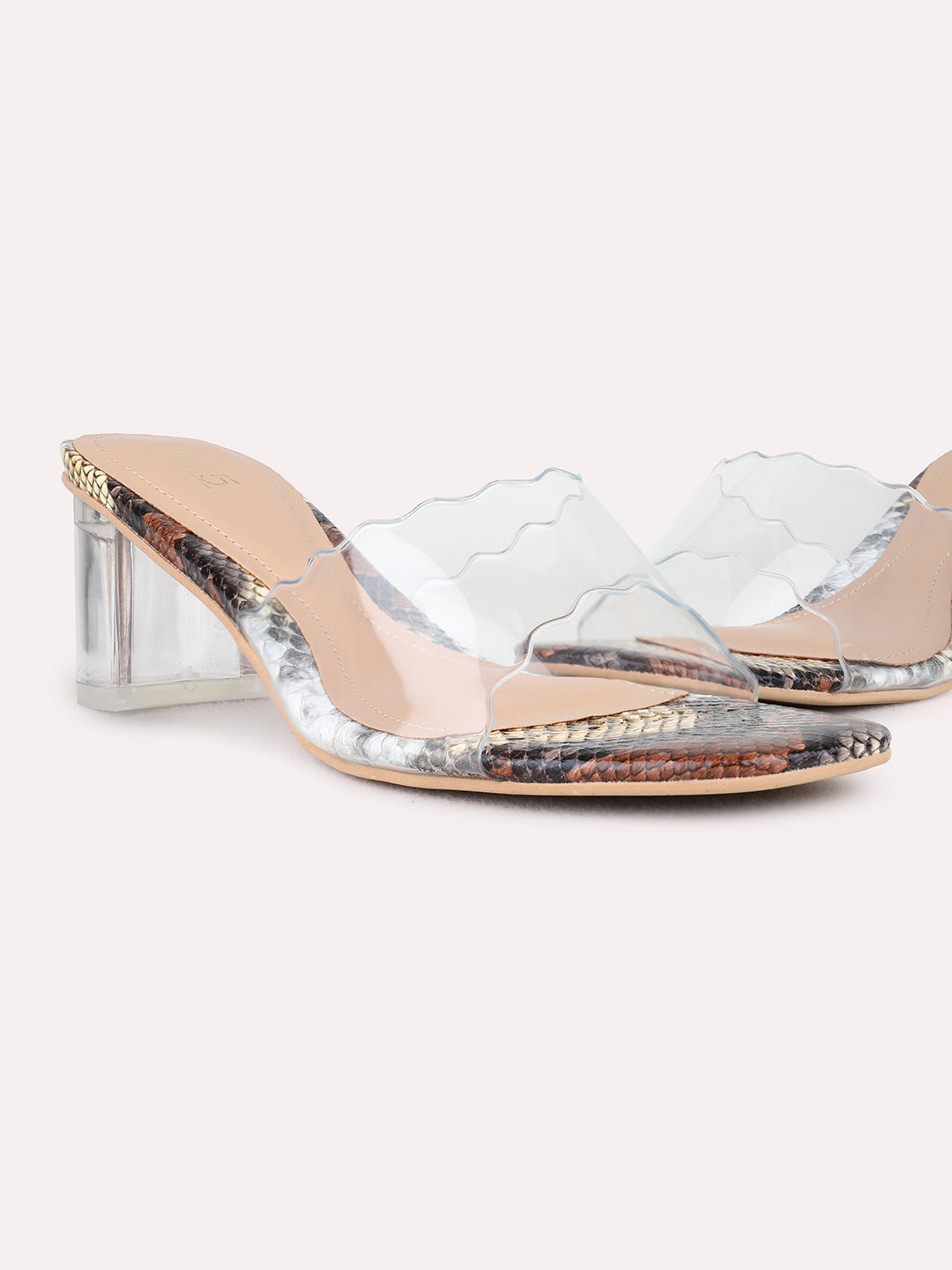 Womens Multi Party Wear Transparent Square Toe Block Heel Sandals