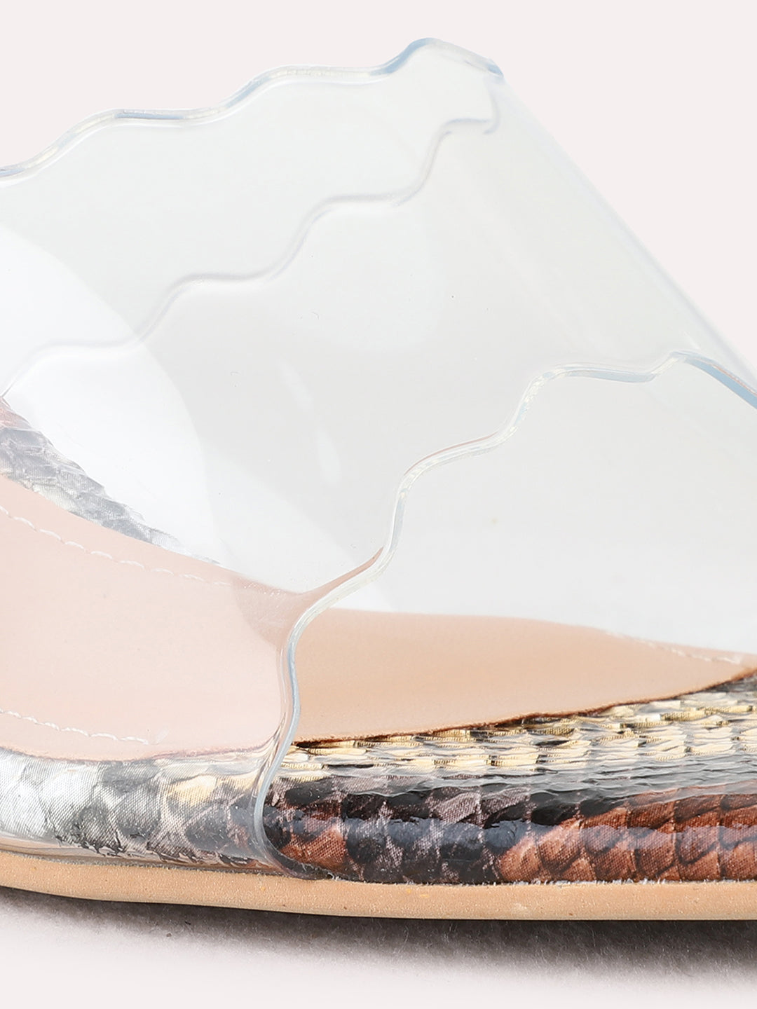 Womens Multi Party Wear Transparent Square Toe Block Heel Sandals