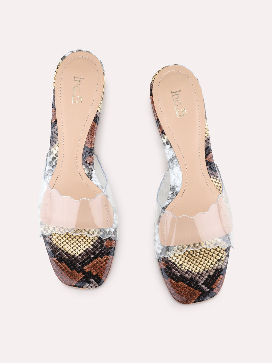 Womens Multi Party Wear Transparent Square Toe Block Heel Sandals