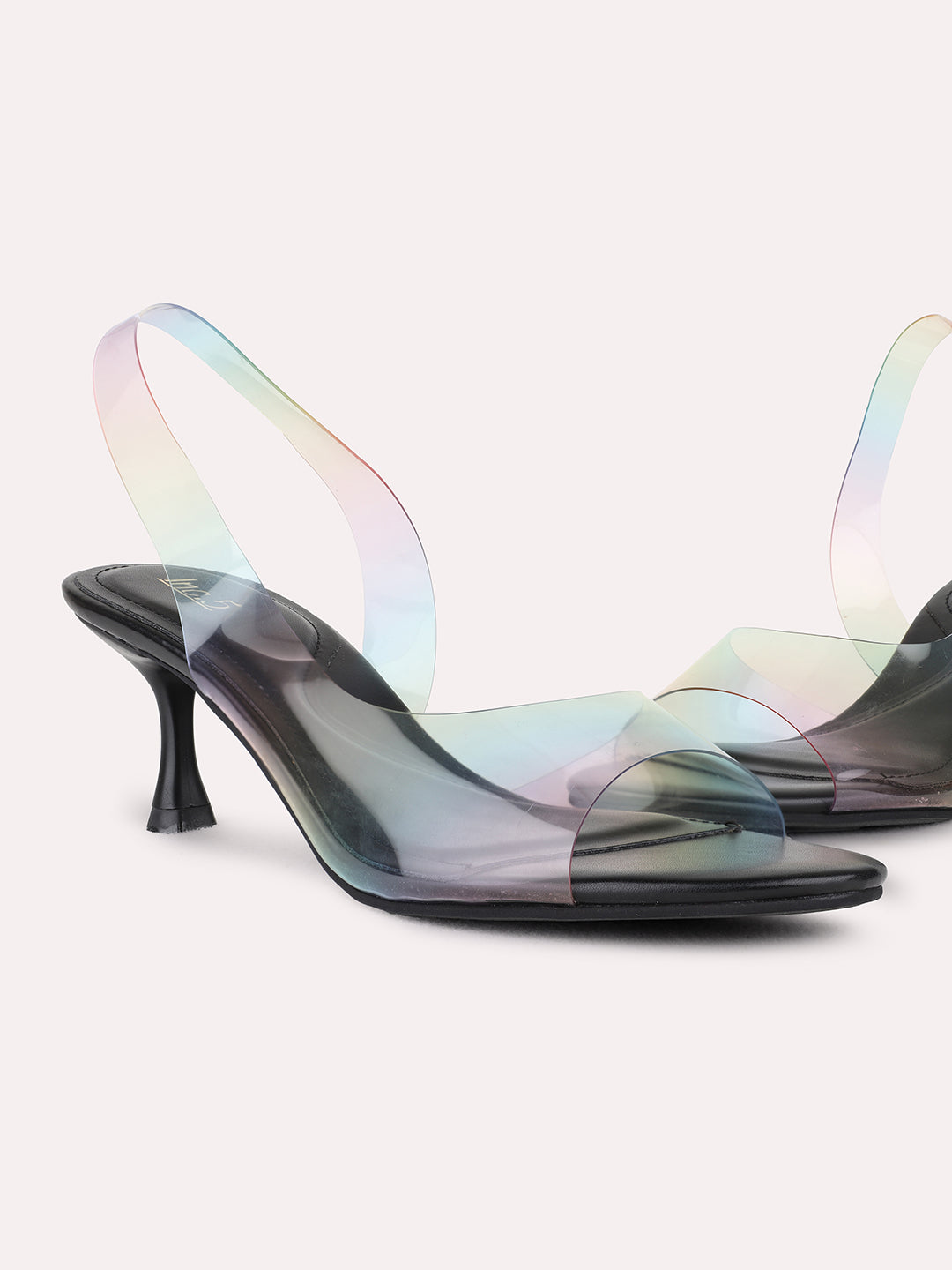 Womens Black Casual Transparent Round Toe Kitten Heel Sandals