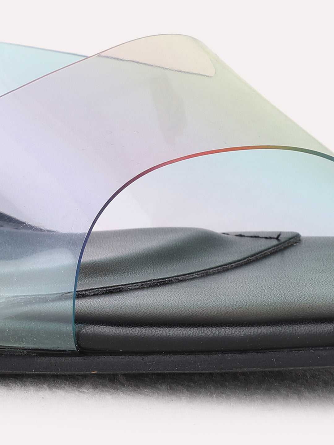 Womens Black Casual Transparent Round Toe Kitten Heel Sandals