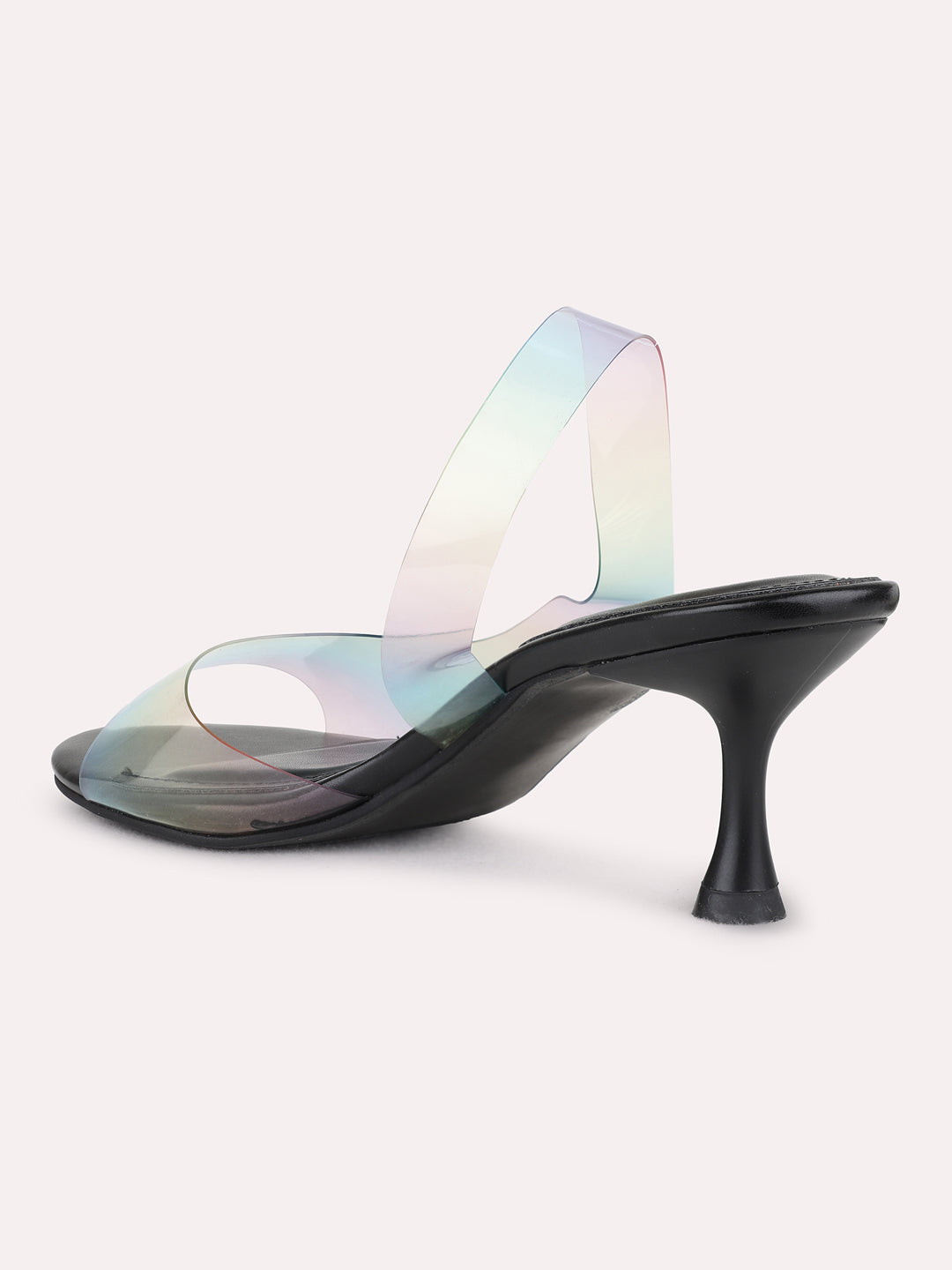Womens Black Casual Transparent Round Toe Kitten Heel Sandals