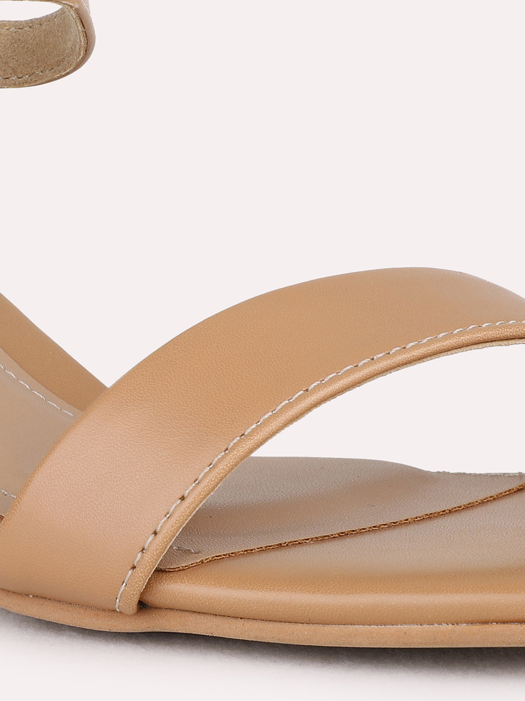 Womens Tan Party Wear Solid Square Toe Block Heel Sandals