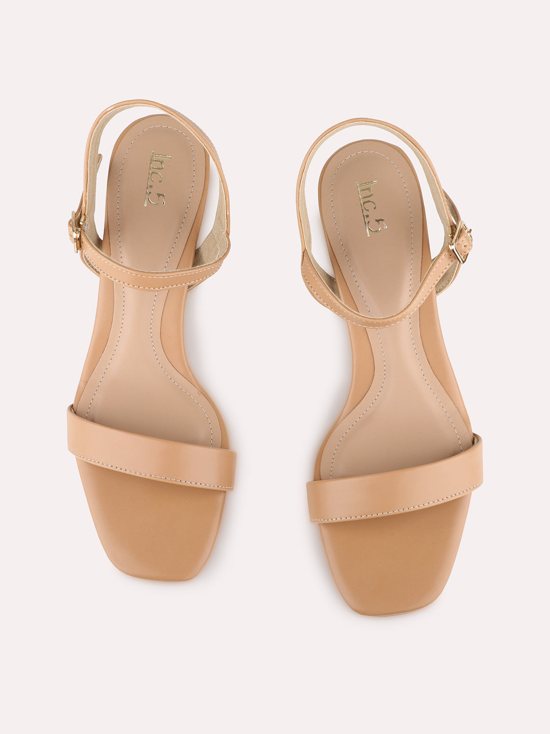 Womens Tan Party Wear Solid Square Toe Block Heel Sandals