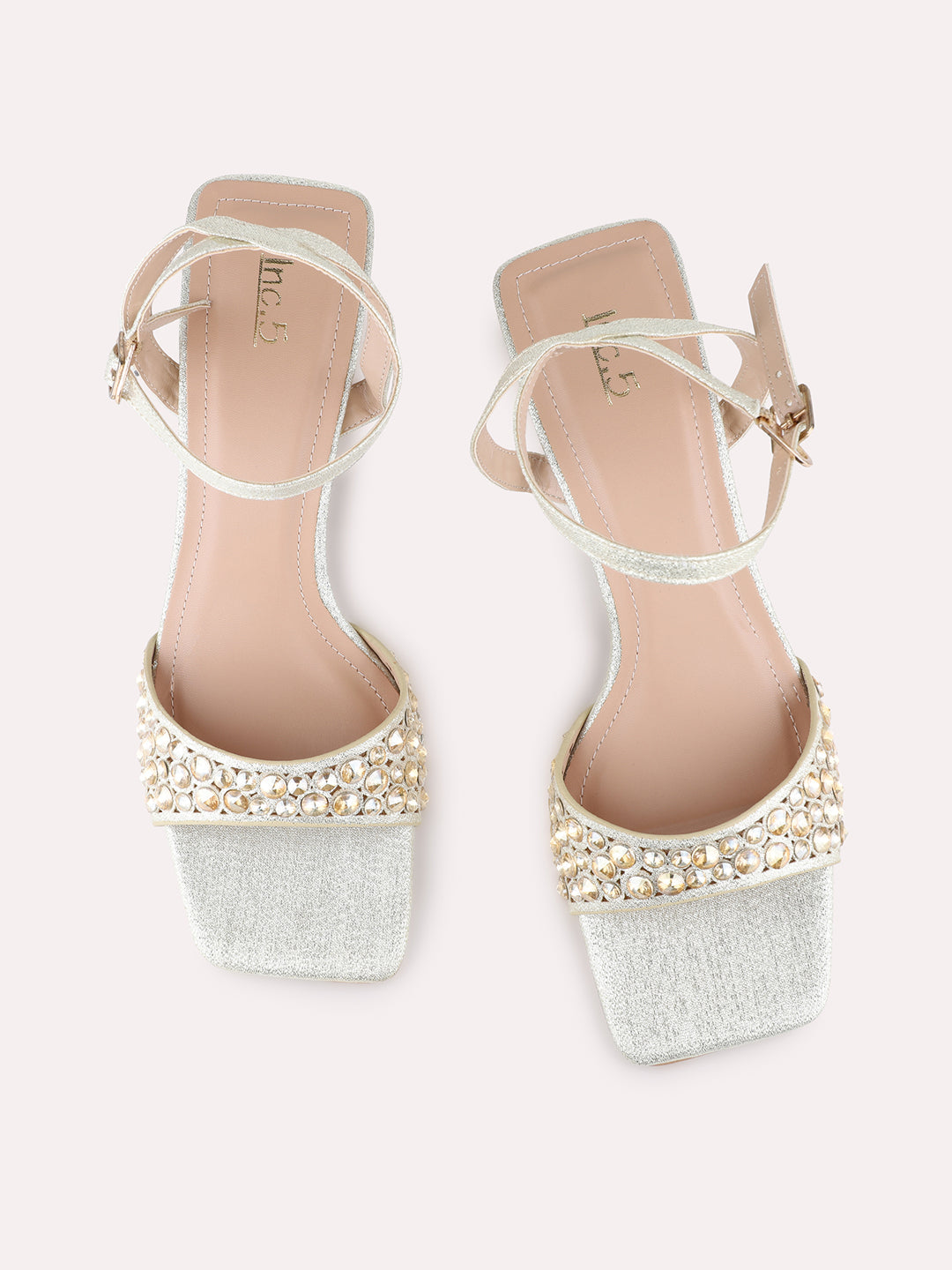 Womens Gold Ethnic Embellished Square Toe Block Heel Sandals