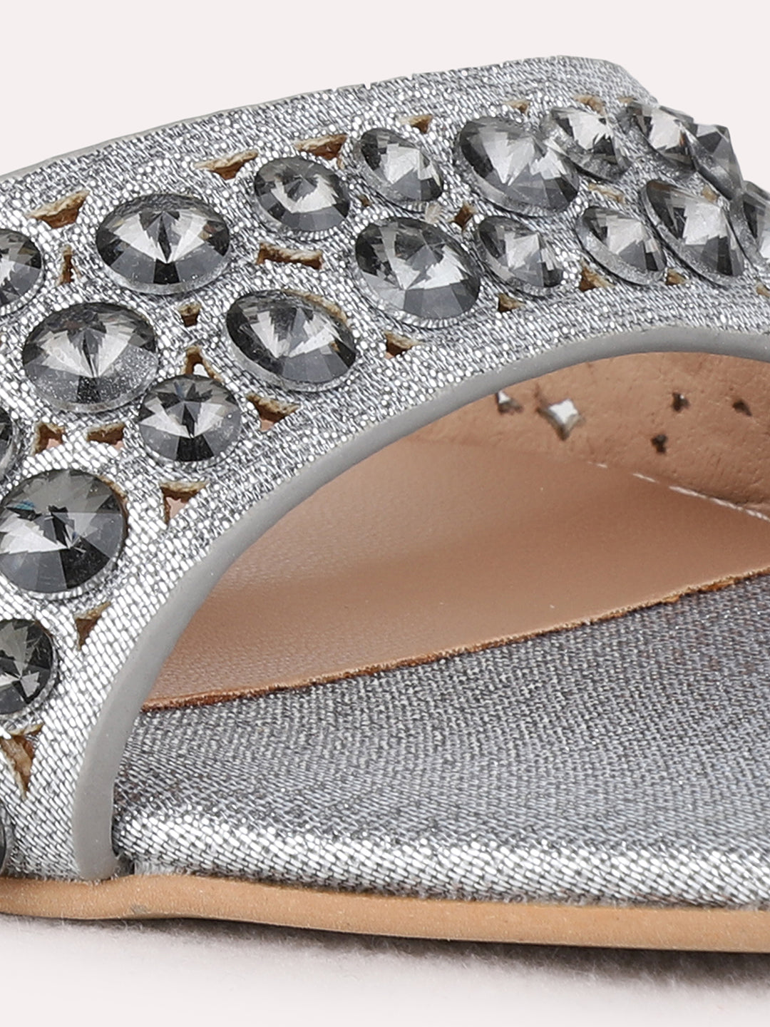 Womens Pewter Ethnic Embellished Square Toe Block Heels