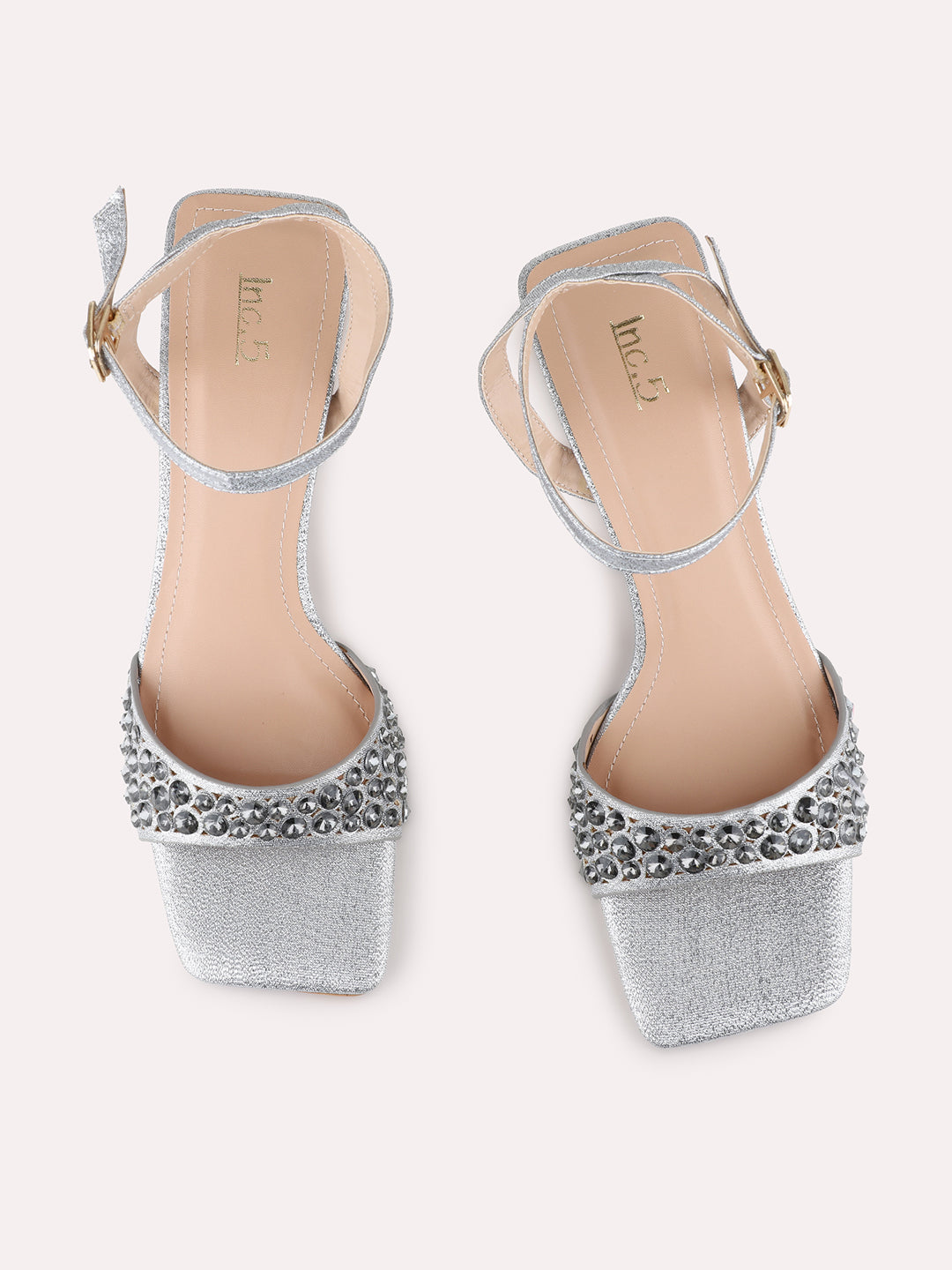 Womens Pewter Ethnic Embellished Square Toe Block Heel Sandals