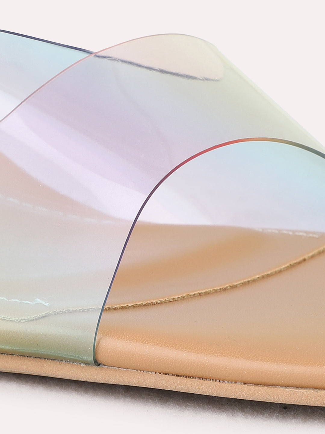 Womens Beige Party Wear Transparent Round Toe Kitten Heel Sandals