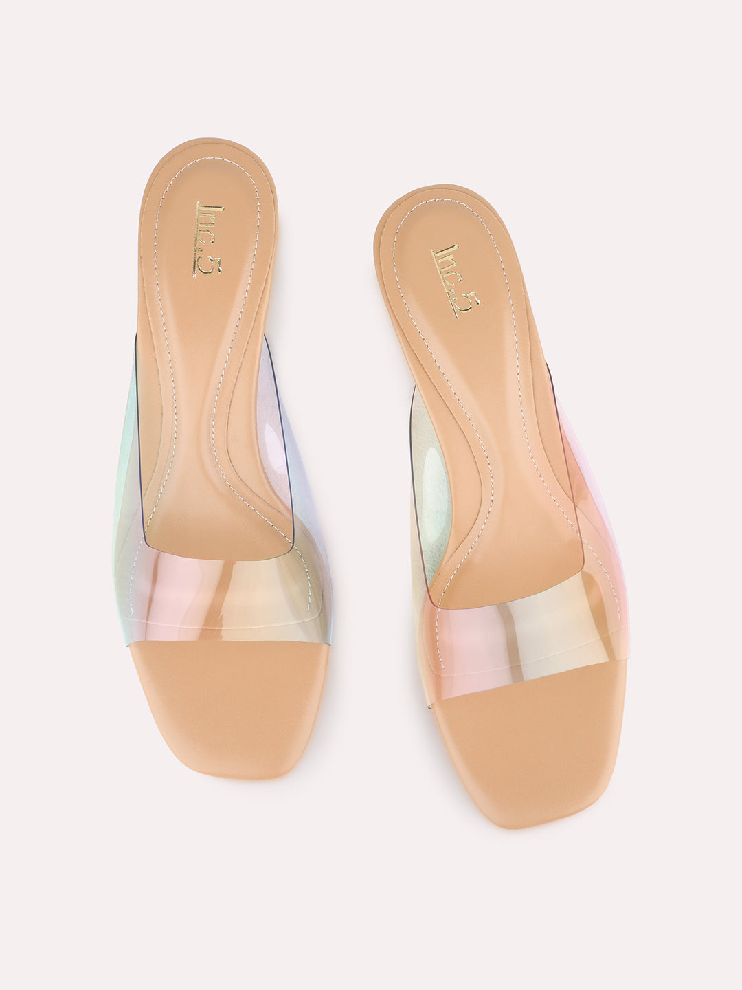 Womens Beige Party Wear Transparent Round Toe Kitten Heel Sandals