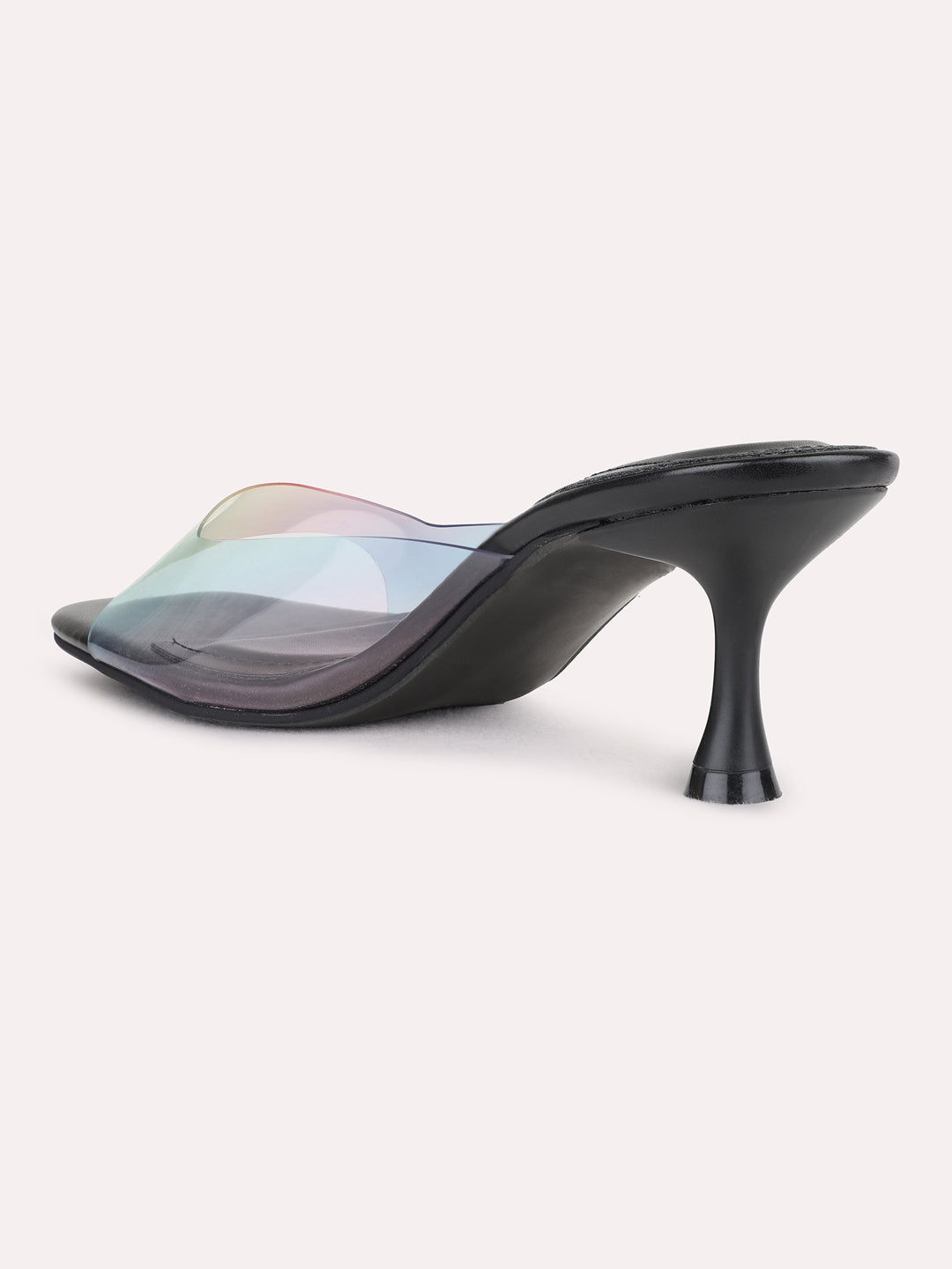 Womens Black Party Wear Transparent Round Toe Kitten Heel Sandals