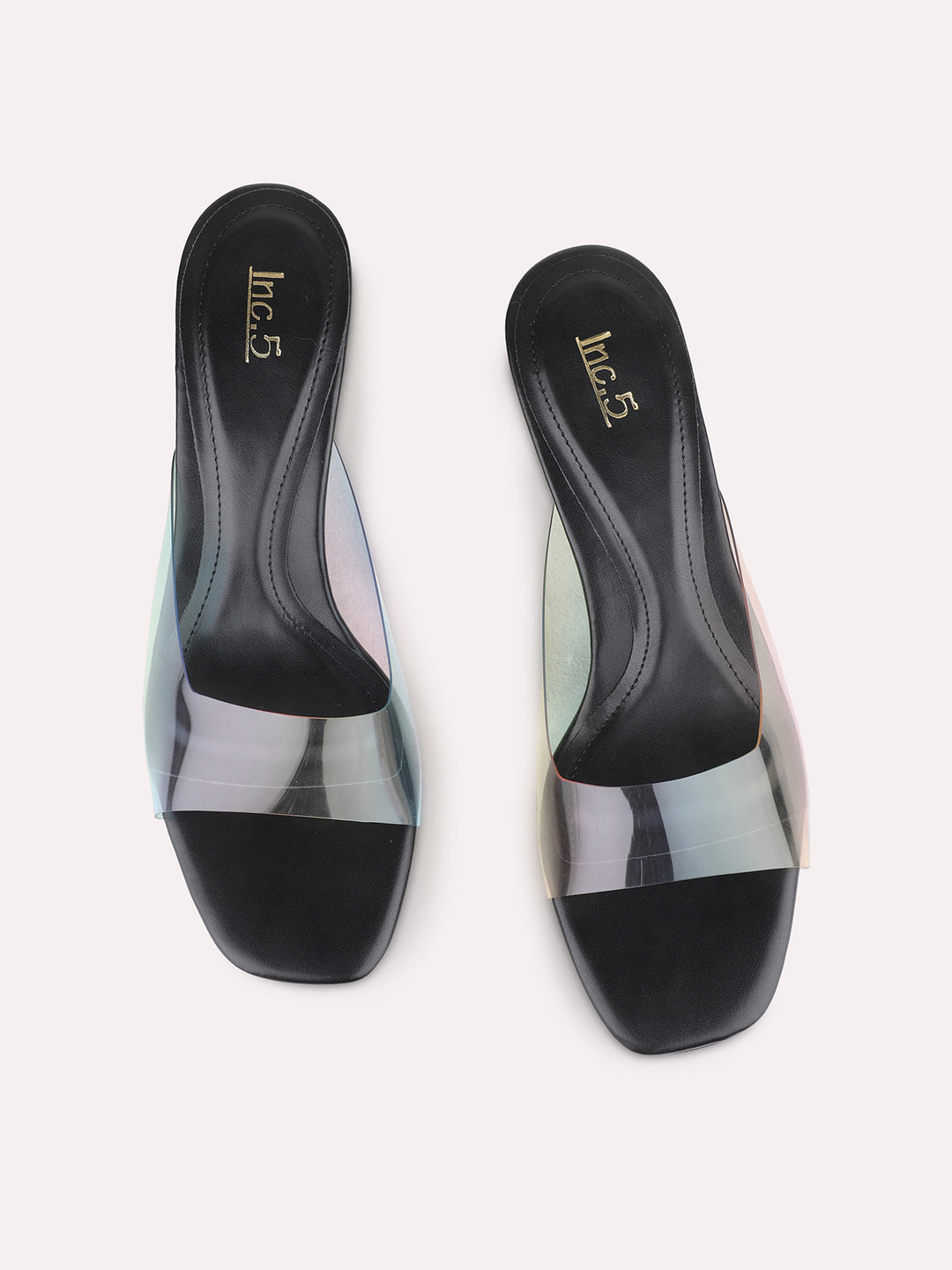 Womens Black Party Wear Transparent Round Toe Kitten Heel Sandals