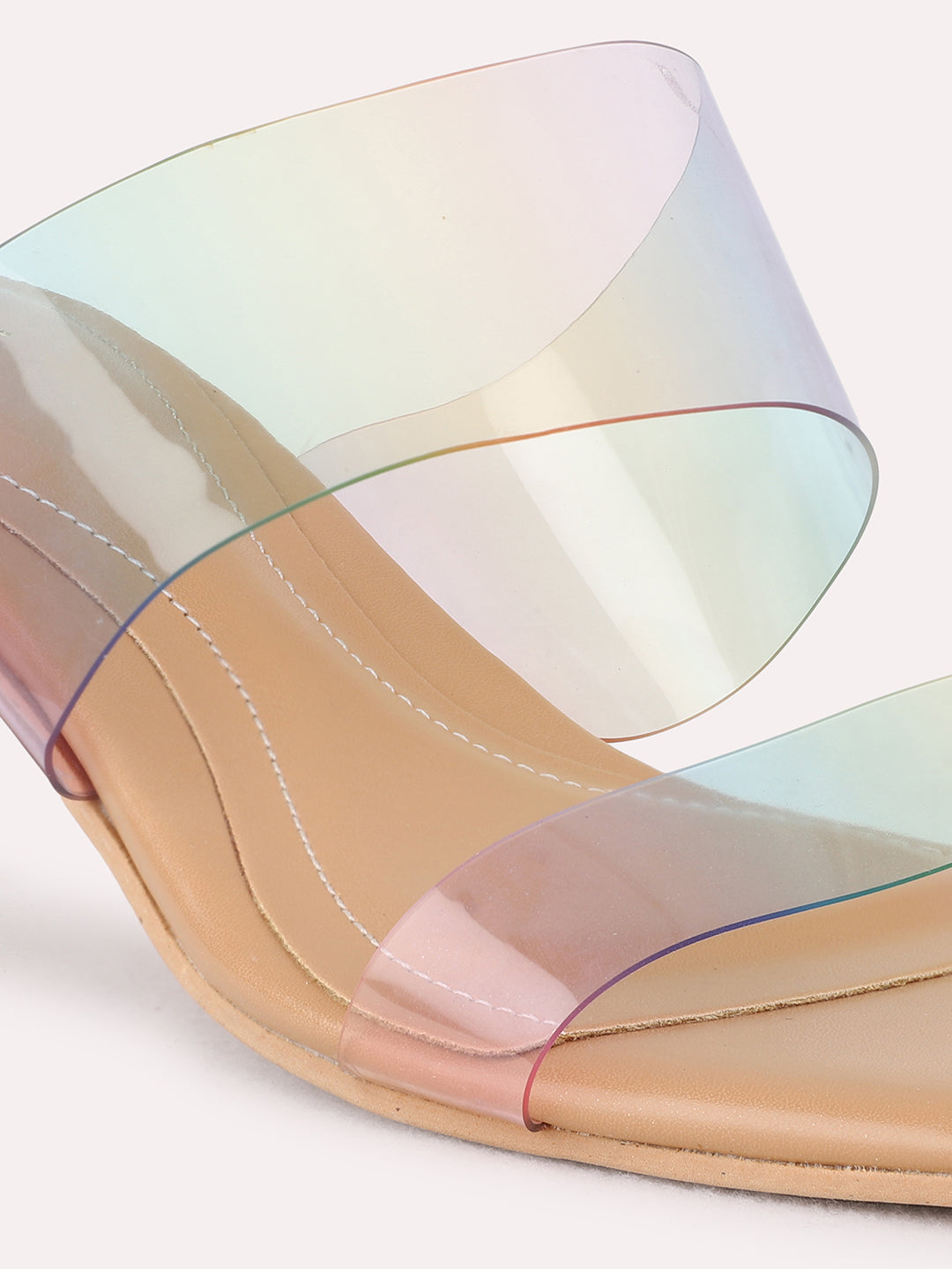 Womens Beige Party Wear Transparent Round Toe Kitten Heel Sandals