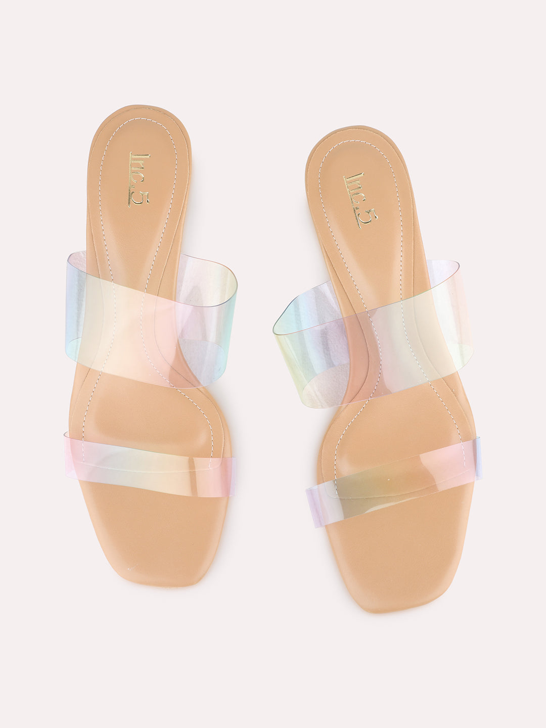 Womens Beige Party Wear Transparent Round Toe Kitten Heel Sandals