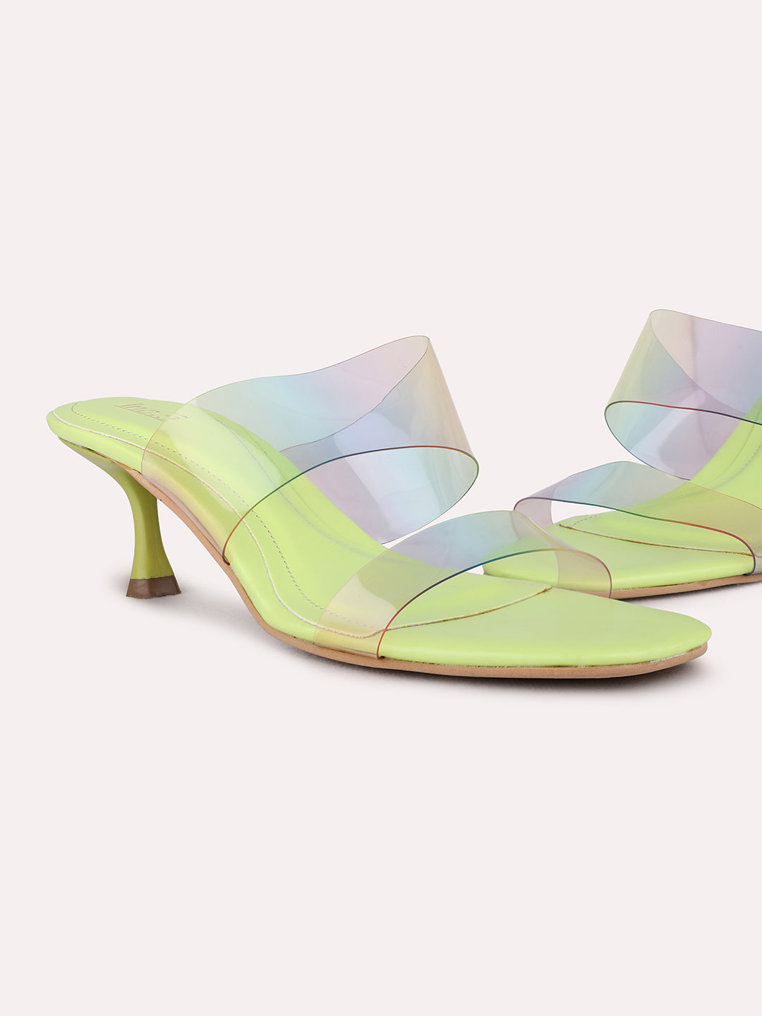 Womens Green Party Wear Transparent Round Toe Kitten Heel Sandals