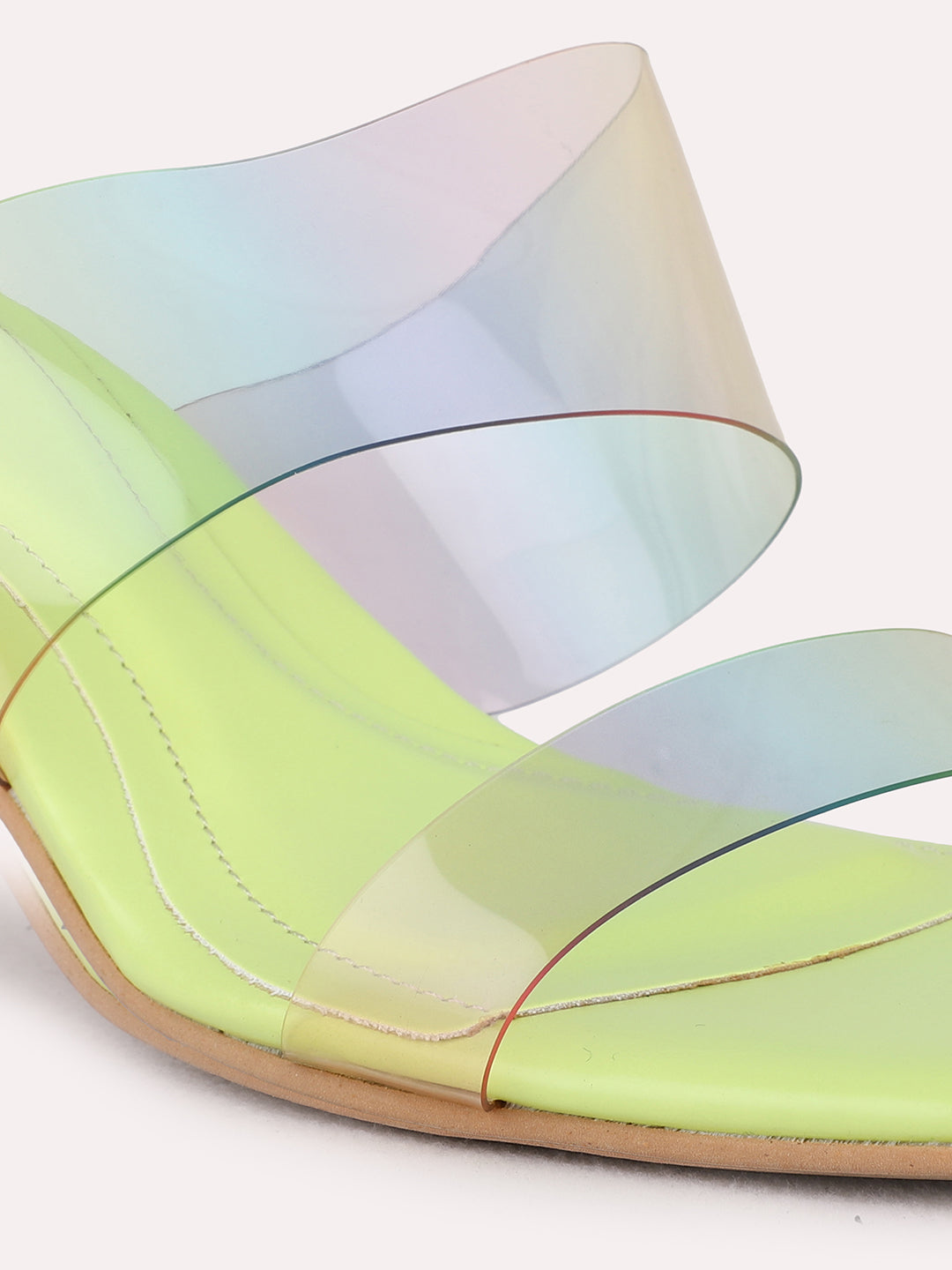 Womens Green Party Wear Transparent Round Toe Kitten Heel Sandals