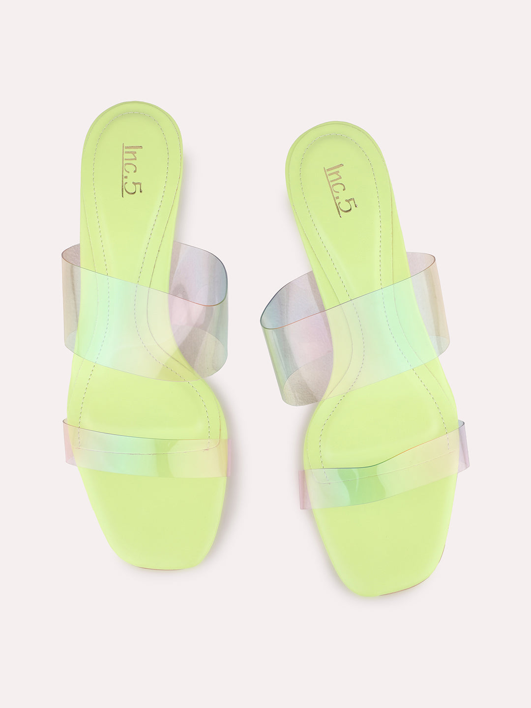 Womens Green Party Wear Transparent Round Toe Kitten Heel Sandals