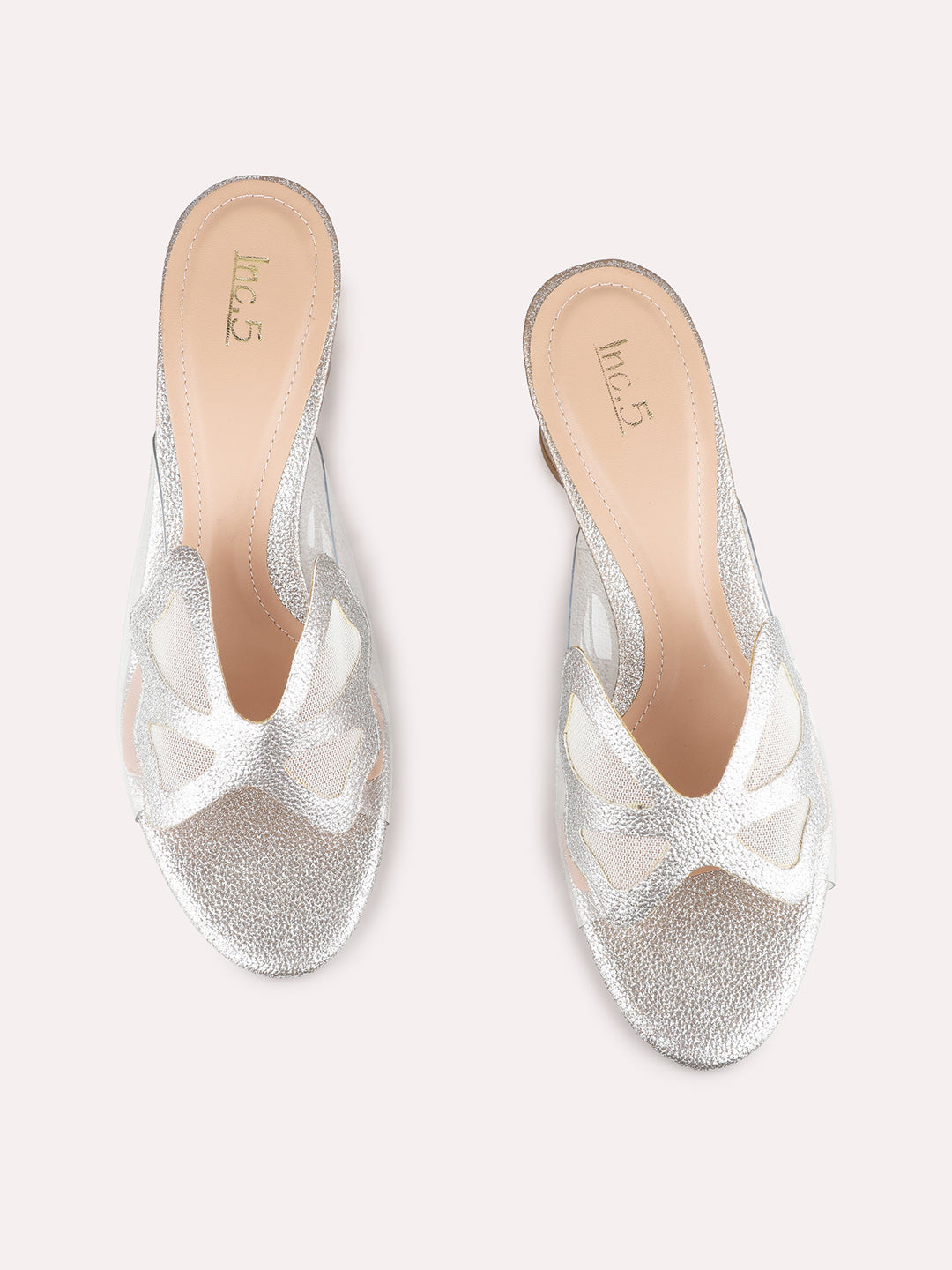 Womens Golden Party Wear Transparent Round Toe Heel Sandals