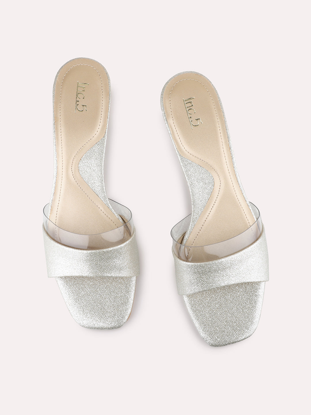 Womens Gold Party Wear Solid Square Toe Block Heel Sandals