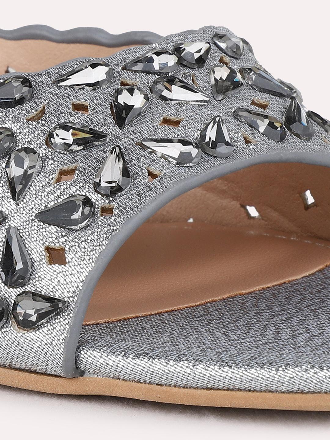 Womens Pewter Party Wear Printed Square Toe Block Heel Sandals