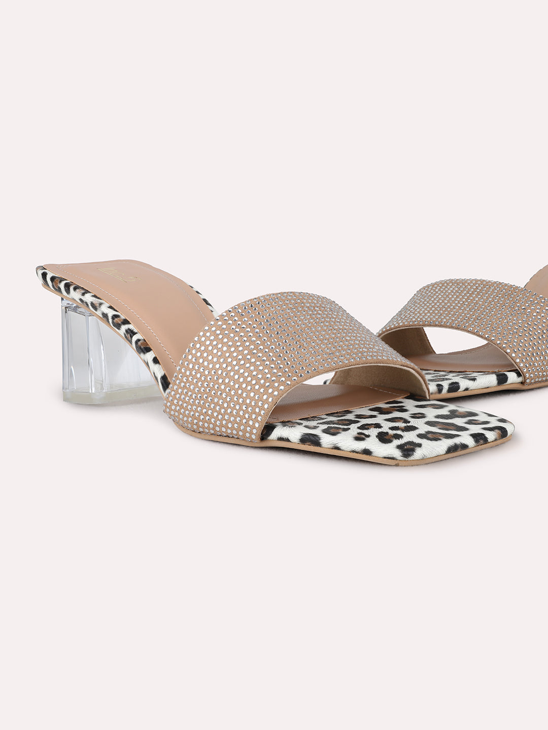 Womens Beige Party Wear Solid Square Toe Block Heel Sandals