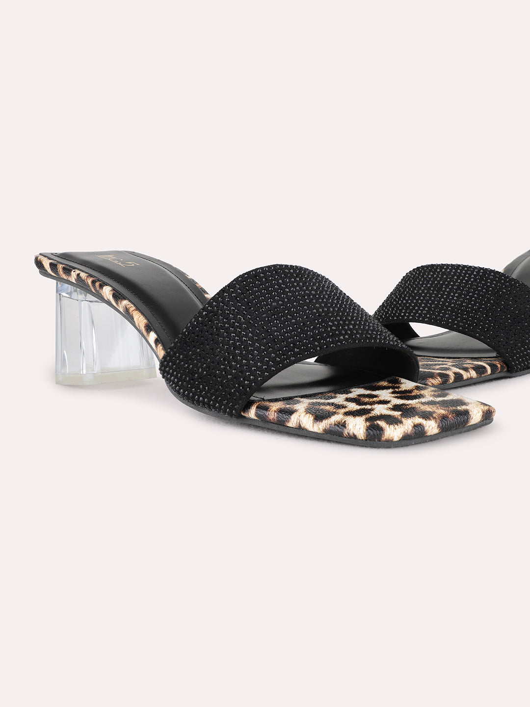 Womens Black Party Wear Solid Square Toe Block Heel Sandals