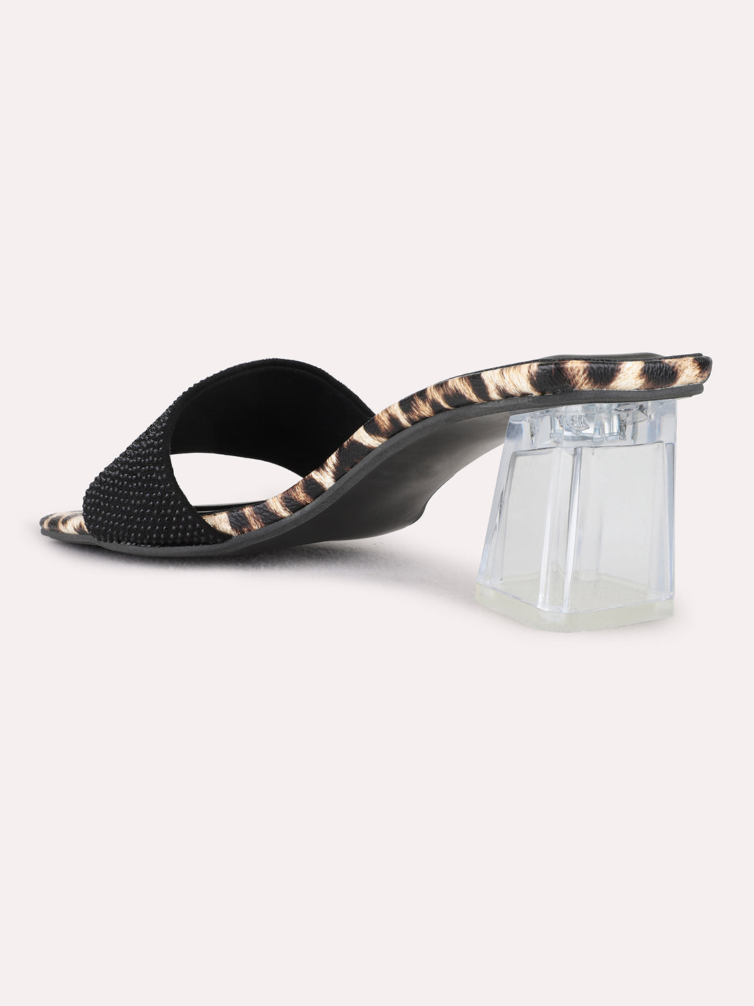 Womens Black Party Wear Solid Square Toe Block Heel Sandals