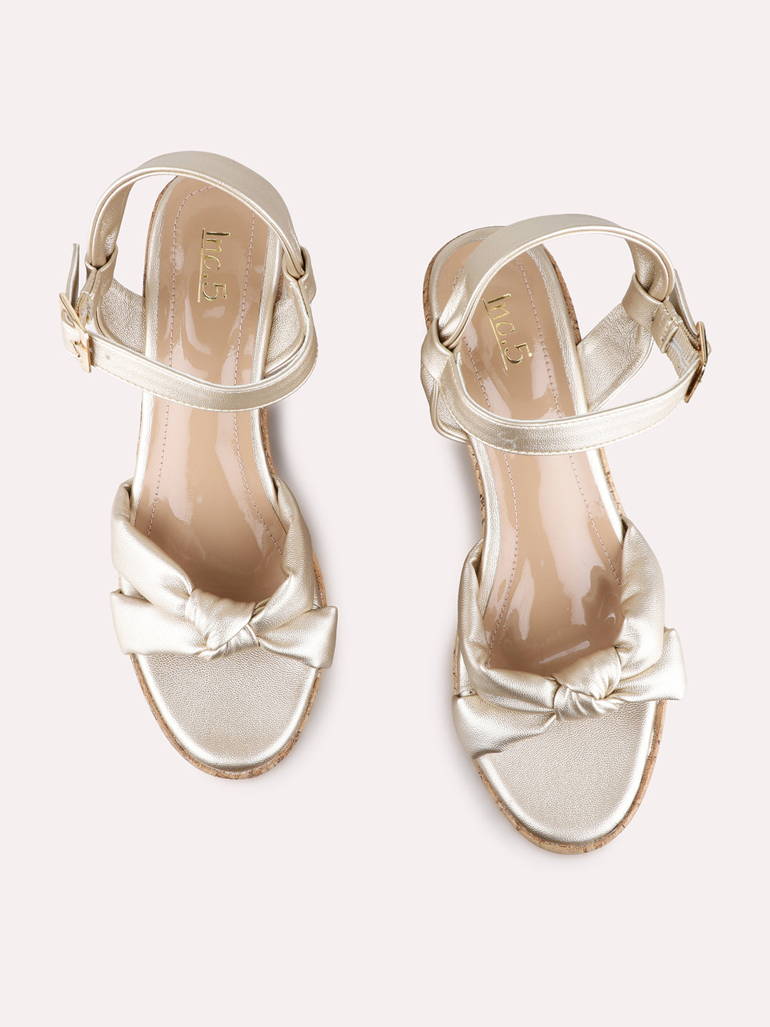 Womens Golden Party Wear Solid Round Toe Wedge Heel Sandals