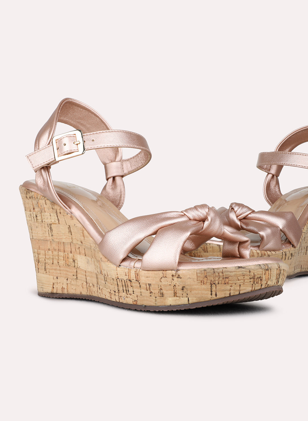 Womens Rose Gold Party Wear Solid Round Toe Wedge Heel Sandals
