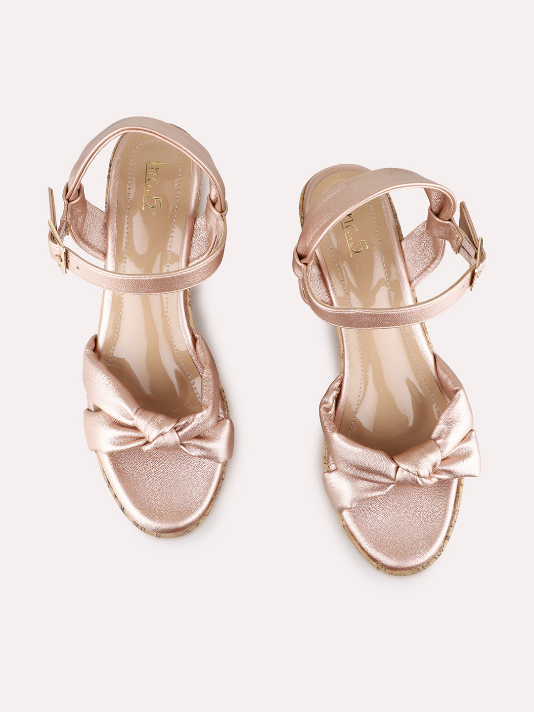 Womens Rose Gold Party Wear Solid Round Toe Wedge Heel Sandals