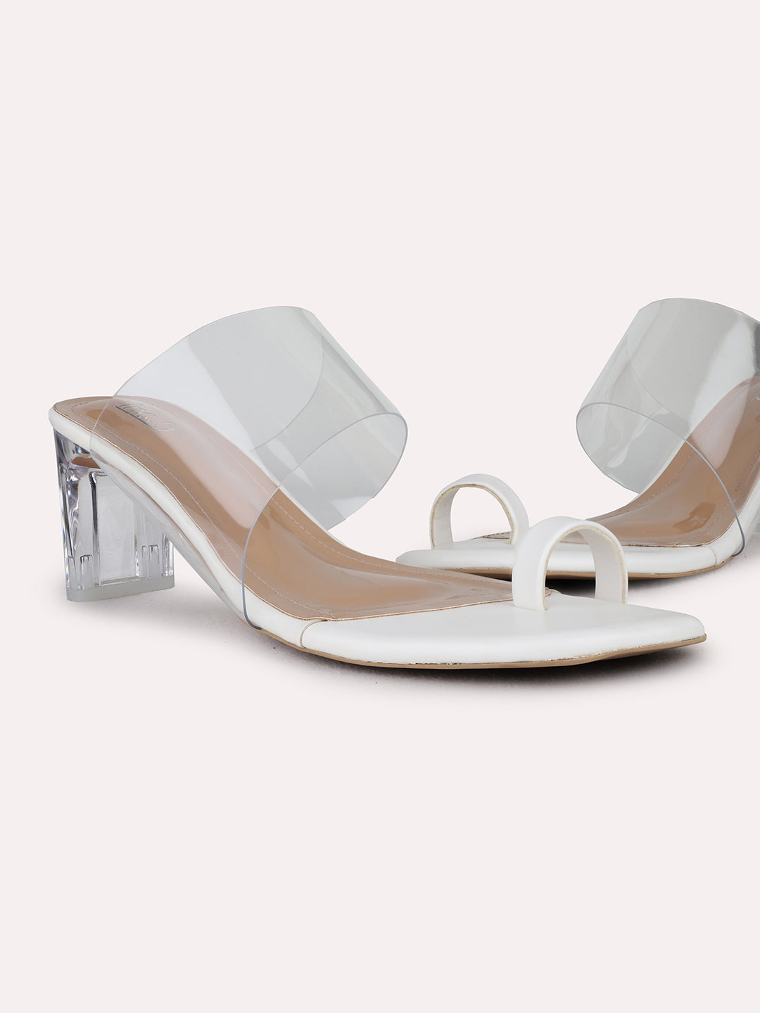 Womens White Party Wear Solid Pattern Block Heel Sandals