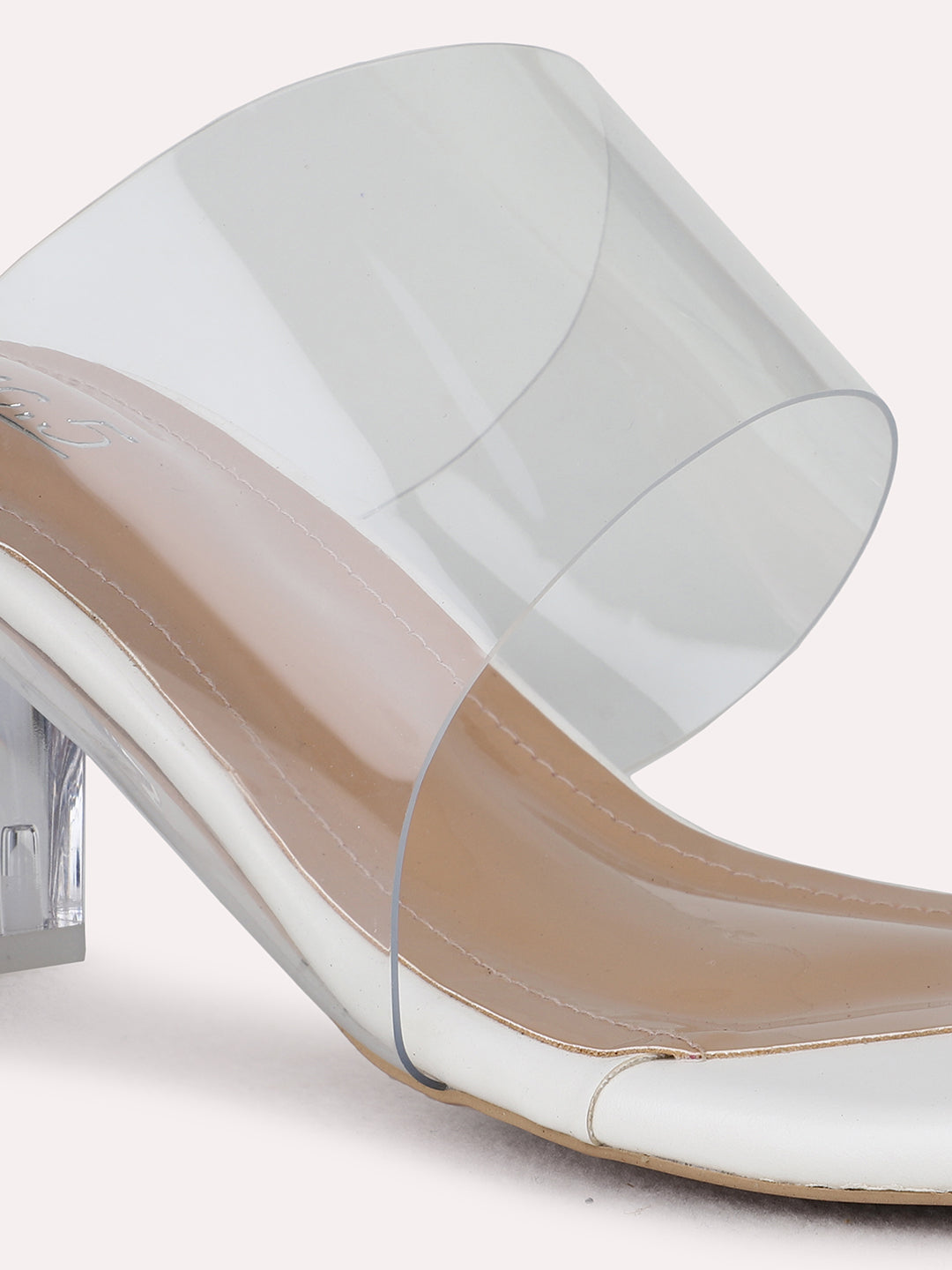 Womens White Party Wear Solid Pattern Block Heel Sandals