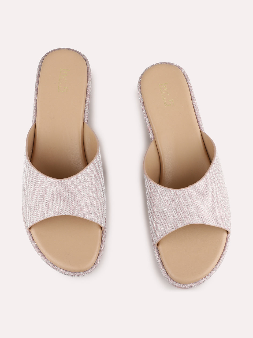 Womens Rose Gold Party Wear Solid Round Toe Wedge Heels