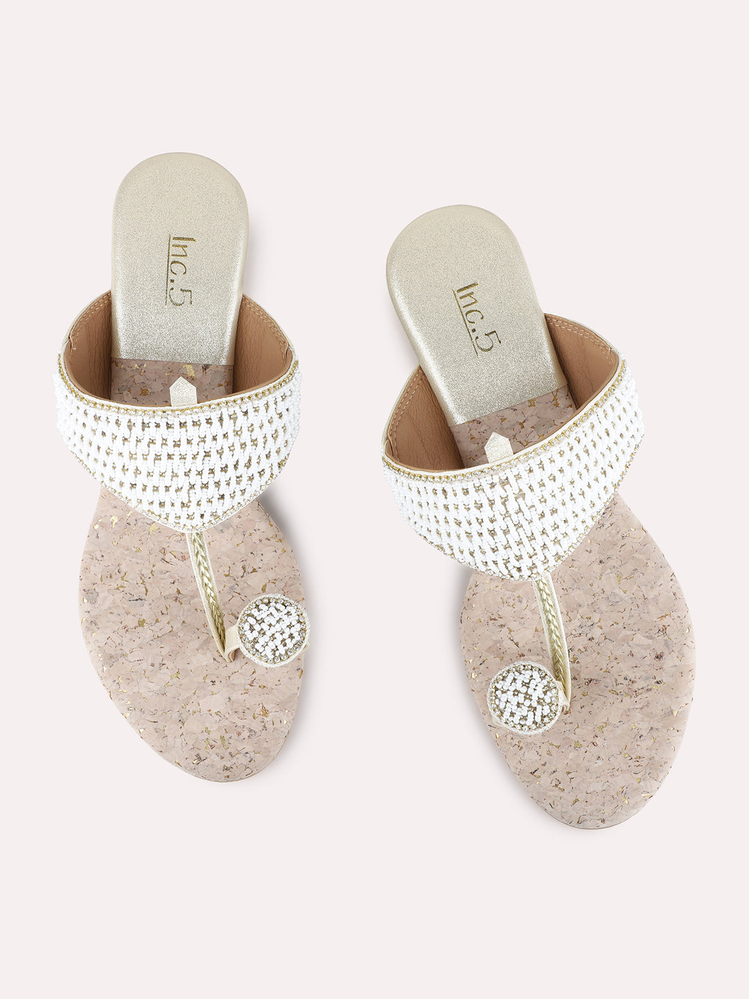 Womens Golden Ethnic Embellished Round Toe Wedge Heels