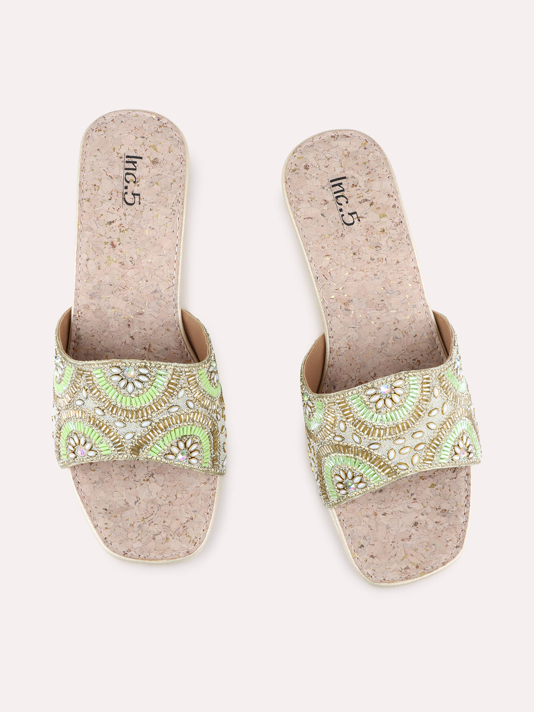 Womens Golden Ethnic Embellished Round Toe Wedge Heel Sandals