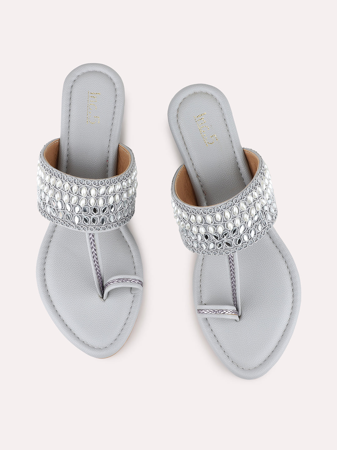 Womens Grey Ethnic Embellished Wedge Heel Sandals