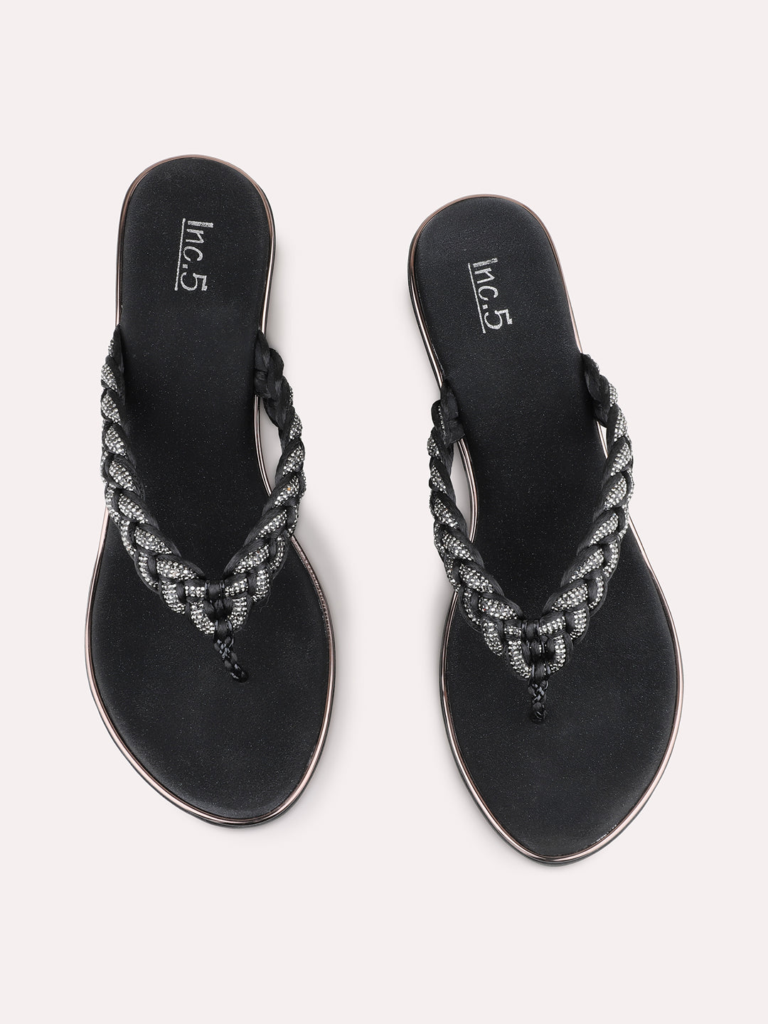 Womens Black Ethnic Embellished Wedges Sandal