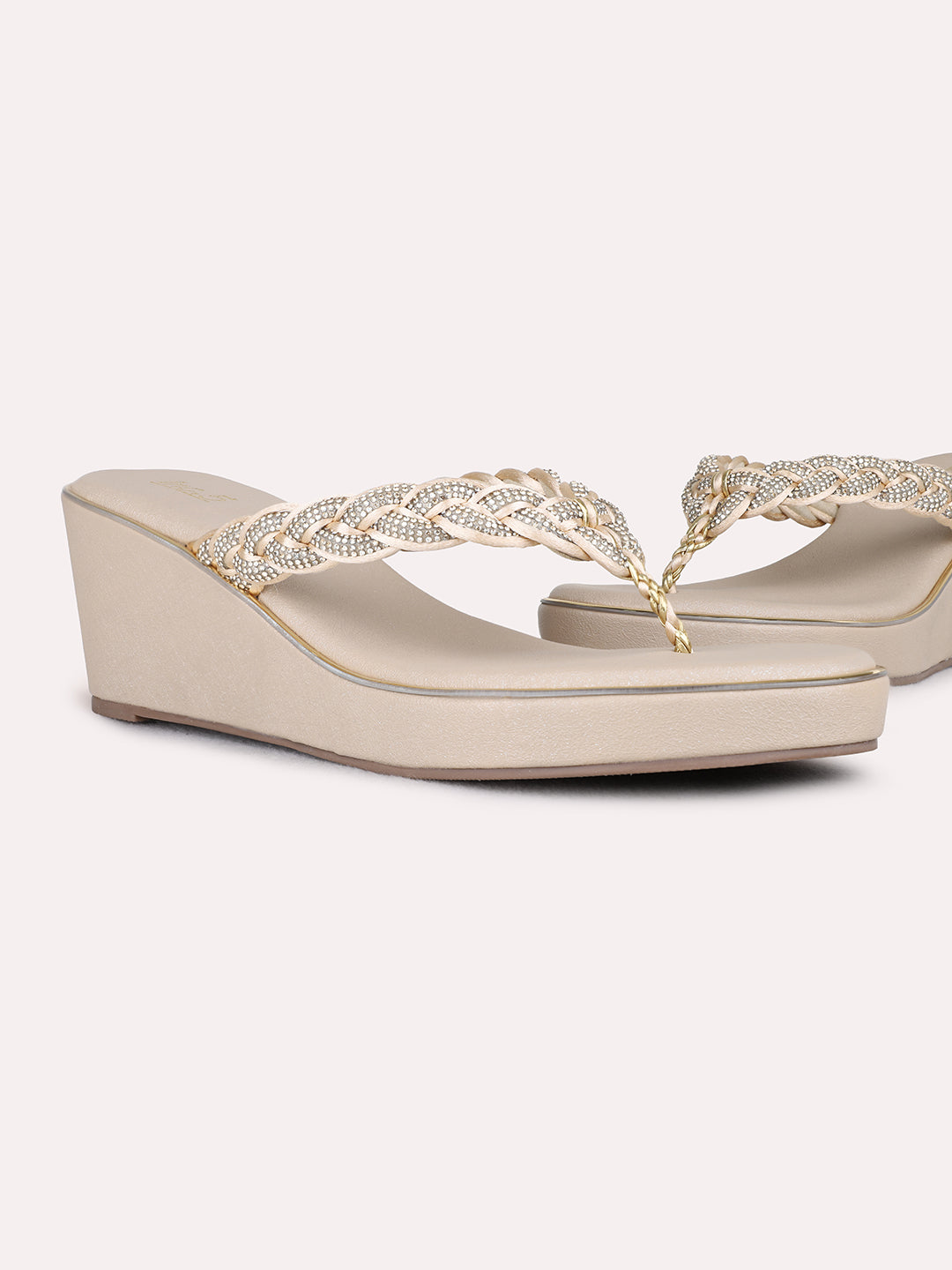 Womens Golden Ethnic Wedge Heel Sandals