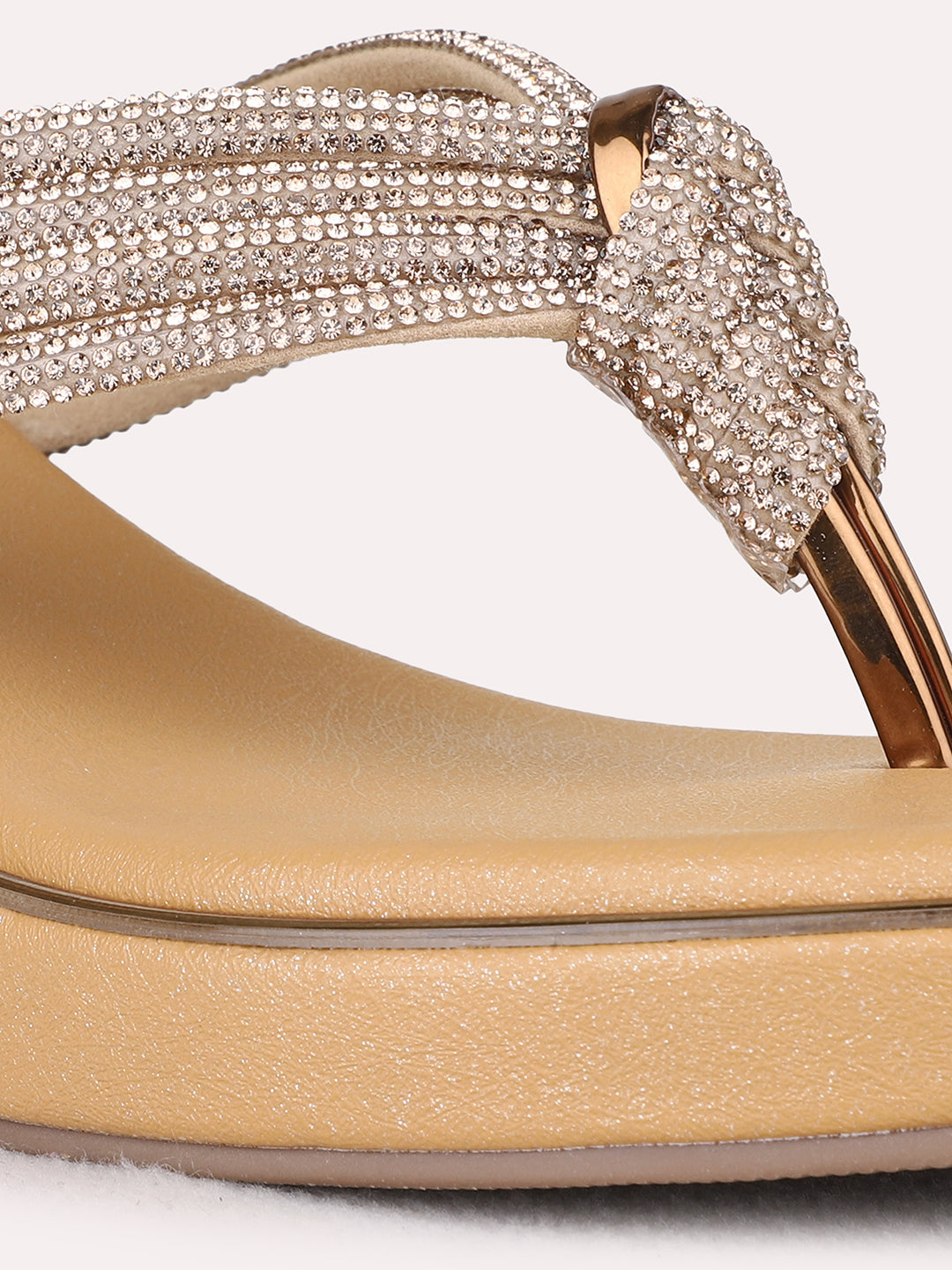 Womens Golden Ethnic Embellished Wedge Heels