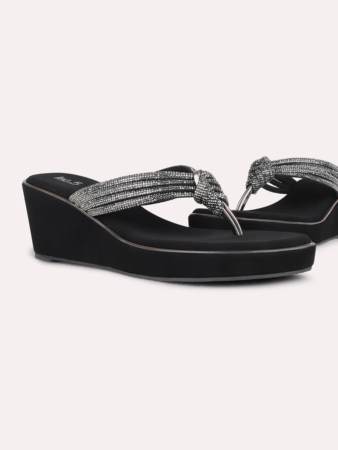 Womens Pewter Ethnic Embellished Wedge Heels