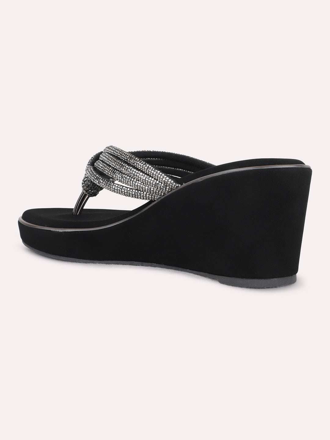 Womens Pewter Ethnic Embellished Wedge Heels