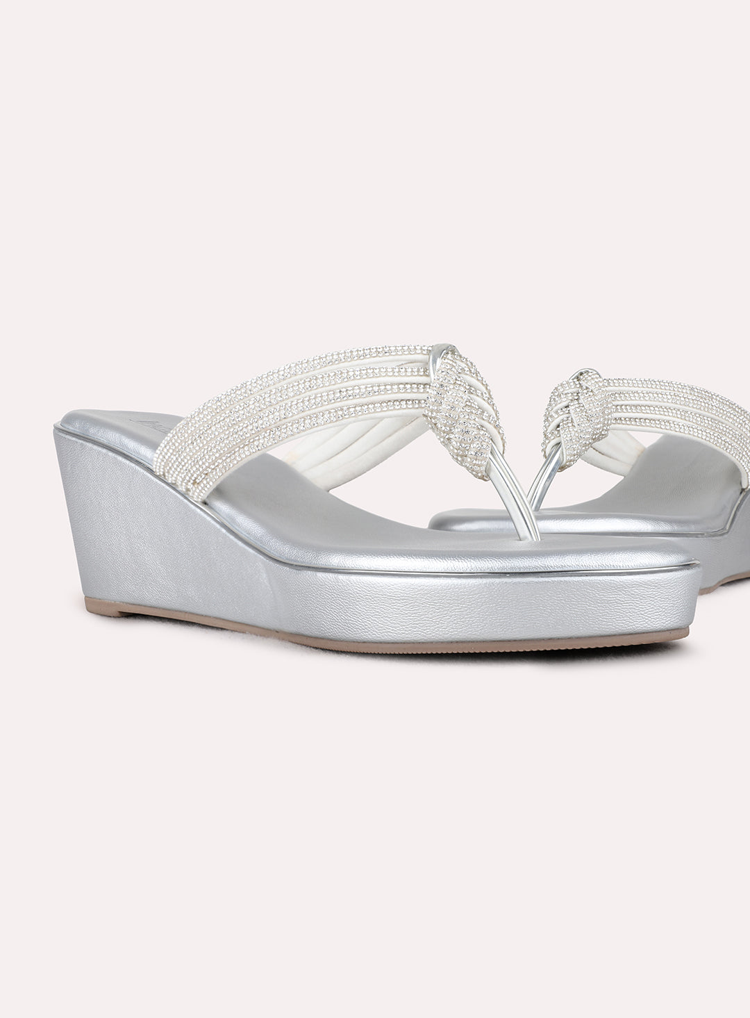 Womens Silver Party Wear Solid Round Toe Wedge Heels