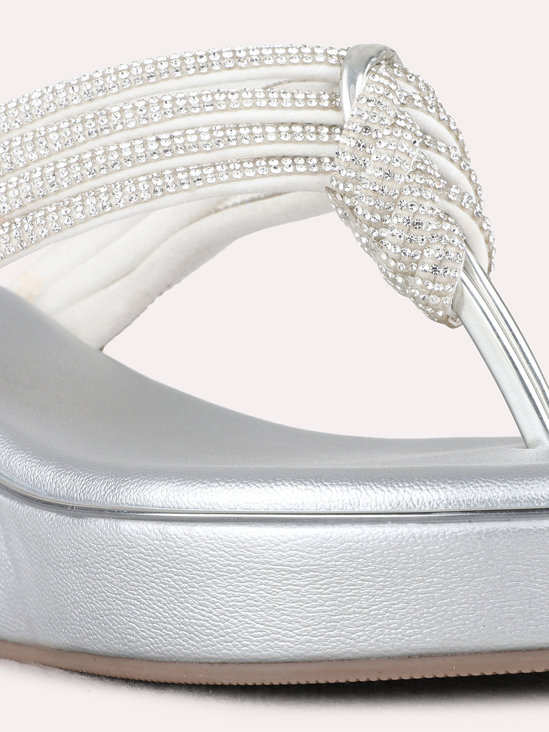 Womens Silver Party Wear Solid Round Toe Wedge Heels
