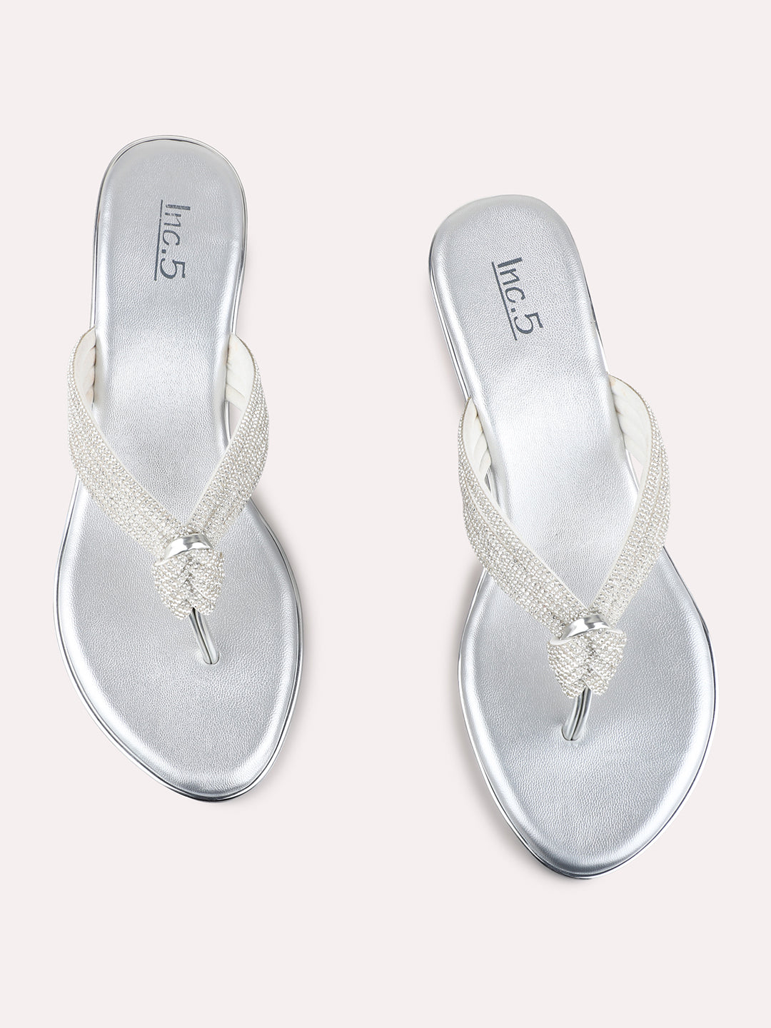 Womens Silver Party Wear Solid Round Toe Wedge Heels