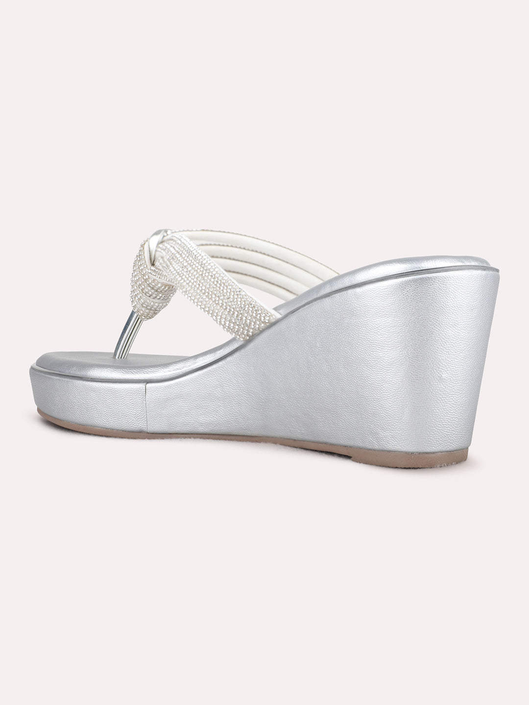 Womens Silver Party Wear Solid Round Toe Wedge Heels