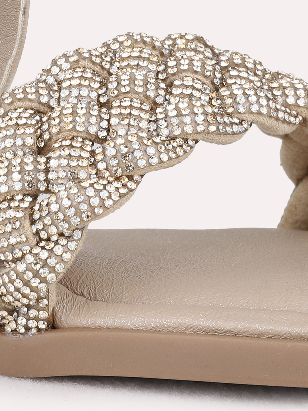 Womens Beige Casual Embellished Open Toe Flat Slip-On Sandals