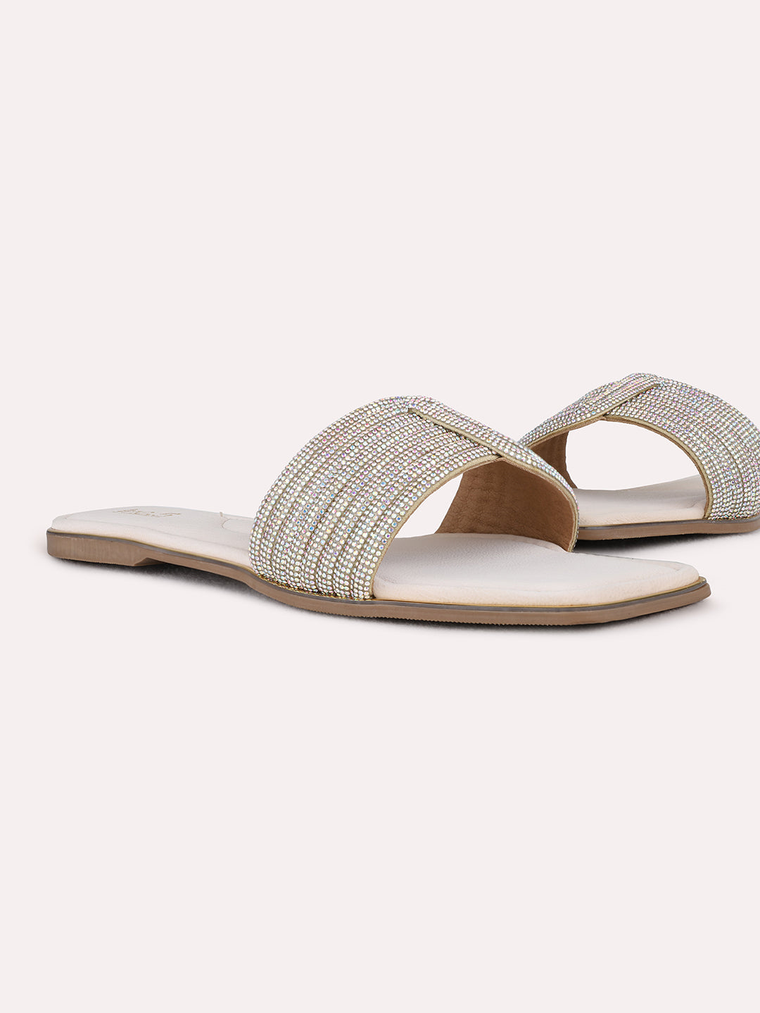 Womens Multi Ethnic Embellished Open Toe Flat Slip-On Sandals